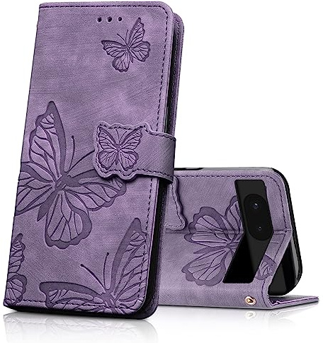 CXTcase Handyhülle für Google Pixel 6a Hülle,Schutzhülle Flip Case für Google Pixel 6a,PU Leder Magnetische Schmetterlings Lederhülle Tasche für Google Pixel 6a,Lila