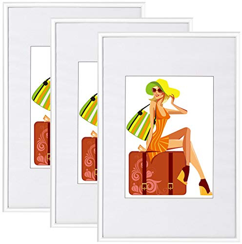 WOLTU Bilderrahmen 50x70, 3er set, Kunststoff Fotorahmen mit Passepartout | Weiß, Posterrahmen New Lifestyle für Poster, Fotos, bruchsichere PS-Platte, aufhängbar u. aufstellbar, Collage-Wanddeko