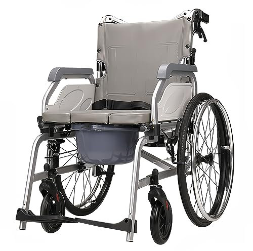GHBXJX Rollstuhl Faltbar Leicht Reiserollstuhl, Duschrollstuhl mit Bettpfanne, Rollstühle für Erwachsene, Rollstuhl für die Wohnung, Aktivrollstuhl, Aluminium, Sitzbreite 45 cm
