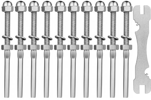 Lot de 10 tendeurs de câble ZONADAH et clés filetées en acier inoxydable 304 pour garde-corps de câble de 1/8, connecteurs de câble métallique