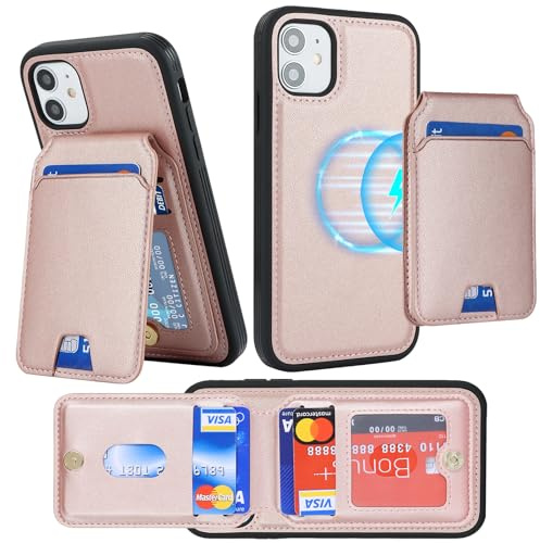 ELTEKER Cover Magnetica per iPhone 12 Mini, Custodia MagSafe in pelle iPhone 12 Mini, [2 in 1] Custodia Cover con Portafoglio MagSafe per iPhone 12 Mini - oro rosa