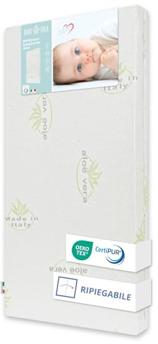 Babysanity Materasso Lettino Pieghevole Antisoffoco a Norma EN16890:2017 Sfoderabile Tessuto Aloe Certificato Oeko Tex Classe 1 Struttura Poliuretano CertiPUR (Aloe, 60x120x8)