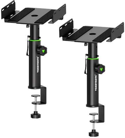 Vondynote Set of 2 Dual Side Clamping Studio Monitor Stands Short Desktop Clamp Speaker Stands Height Adjustable Extendable Top Plate Mounted by Screws