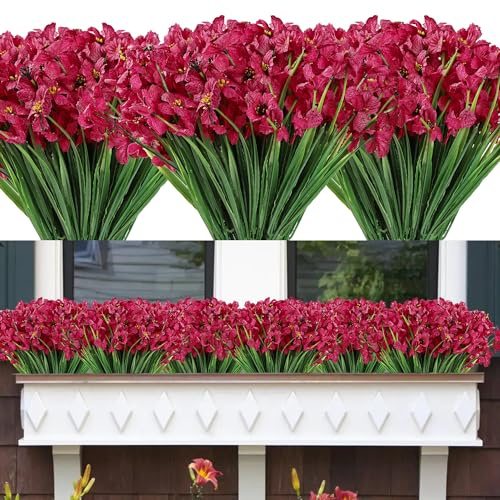 Famibay 12 Bündel Künstliche Blumen Balkon Kunstblumen Outdoor Wetterfest Künstliche Pflanze UV Beständig Plastik Pflanzen für Balkonkasten Garten Fenster Innen Außen