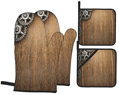 Presine E Guanti Da Barbecue Ruote Dentate Industriali Nell'Angolo Superiore Sinistro Motore Con Meccanismo Meccanico Di Progettazione In Legno Guanti Da Forno Donna Guanti Da Barbecue
