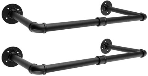 GBACHOOSE 2er Set Industrierohr Kleiderstange 60 cm Kleiderstange Wandmontage, Metall Garderobenstange Schwarz Kleiderstange Wand, Abnehmbare Kleiderständer für Schlafzimmer, Küche, Flur, Wäschekammer