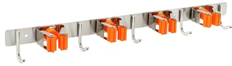 TMY Besenhalterung Wand | Gerätehalter 61 cm | Besenhalter 5 Haken 4 Halterungen | Gartengeräte Halterung zur Küche Badzimmer | Wandhalter Besen Mop Werkzeuge Schlüssel | Selbstklebend zum Anschrauben