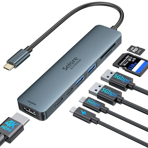 USB-C-Adapter, USB-C-Hub, HDMI 4K, PD 100 W, USB C 3.0, 2 x USB 3.0, SD/TF-Kartenleser, USB C Multiport 7-in-1, kompatibel mit MacBook Pro/Air M1 M2 ChromeBook Pixel iPad Pro Tablet (Blau)