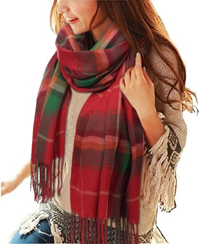 Tuopuda Damen Schal Kariert Pashmina XXL Stolen übergroßer Herbstschal Winterschal Karo Tartan Schultertuch Plaid Deckenschal Modeschal Weicher Warmer Oversized Fransen Poncho