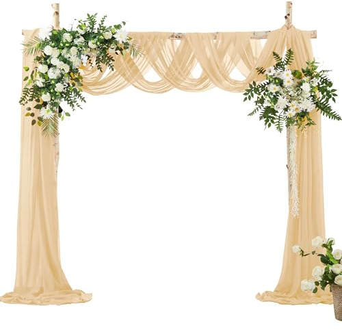 VACVELT Champagne Chiffon Wedding Arch Draping Fabric, 2 Panels 30 x 20ft | Wrinkle-Free Material, Silky Soft Touch, Sheer Elegant Look, Multi-Use Backdrop & Table Decor, Machine Washable, Reusable