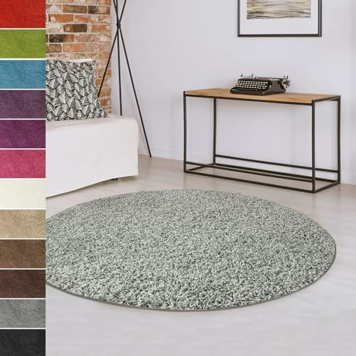 casa pura Teppich rund 140cm Durchmesser, grau weicher & Flauschiger Shaggy Hochflor Wohnteppich für Wohnzimmer, Schlafzimmer, Flur,Teppich Flur mit Anti-Rutsch Unterseite Barcelona
