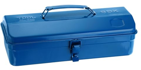 sourcing map Tool Box 14.2 Portable Steel Tool Box Hip Roof Style with Metal Latch Closure Tool Chest for Household Workshop Car, Blue