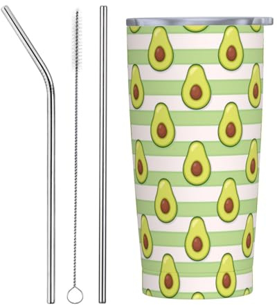 Bicchiere da 20 once con coperchio e cannuccia, carino avocado verde mare bicchiere isolato in acciaio inox, tazza da caffè personalizzata bottiglia da viaggio