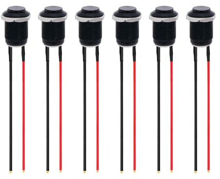 HUAZIZ 6 pcs 12 mm Interruttore a Pulsante Momentaneo 12V Nero impermeabile Interruttore a Pulsante 2 pin Precablato Normalmente Aperto per Automotive Auto Barca Marina