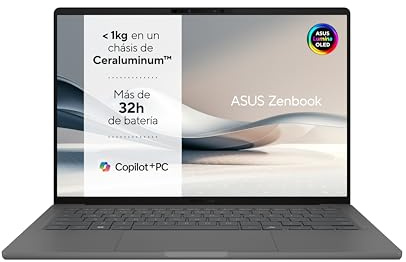 ASUS Zenbook A14 OLED UX3407RA-QD023W Copilot+ PC - Ordenador Portátil 14 WUXGA (Qualcomm Snapdragon X1E-78-100, 32GB RAM, 1TB SSD, Qualcomm Adreno GPU, Win 11 Home) Gris Islandés – Tec. QWERTY ESP