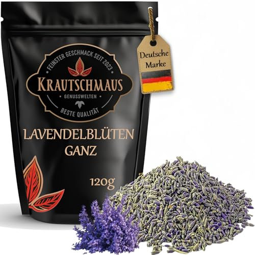 120g Lavendelblüten ganz getrocknet, hochwertige Blüten von Krautschmaus, essbare Blüten, schonend getrocknet, intensiv duftend für Lavendelblütentee, ohne Zusatzstoffe