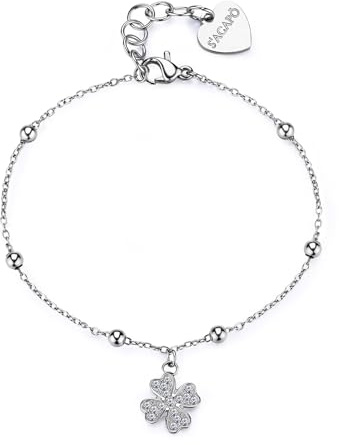 S'Agapõ Bracciale Donna in Acciaio e Cristalli con Simbolo Quadrifoglio | Collezione Witch - SWH14