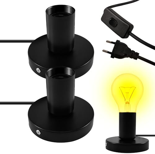 2 Stück E27 Fassung mit Kabelschalter, 1,8 m Netzkabel, Vintage Tischleuchte für Home Lighting Decor, Cafe Bar, Büro, Schlafzimmer, DIY Pendelleuchte & Hängeleuchte, EU-Stecker, Schwarz