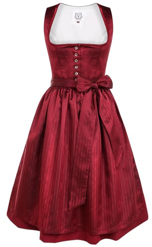 DIRNDLSTERN Damen Midi Rot –Trachtenkleid Damen Dirndlkleid mit Plissee Dirndlschürze für Oktoberfest
