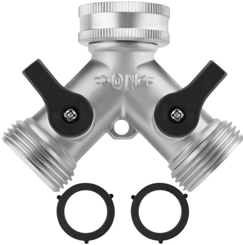 Flintronic 2 wege Verteiler Wasser 3/4 zoll, Y Wasseranschluss-Verteiler, Messing Splitter, Einstellbarer Wasserdurchfluss, Waschmaschine Abfluss Adapter, für Haus Garten Geräte Bewässerungs(Silber)