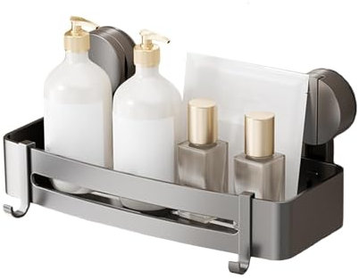 Scaffale Cesto Doccia, Ventosa Bagno Parete Doccia Scaffali, Rimovibile Portasapone Cremagliera Organizzatore per Bagni Accessori di Stoccaggio Senza Forare con 2 Ganci Alluminio
