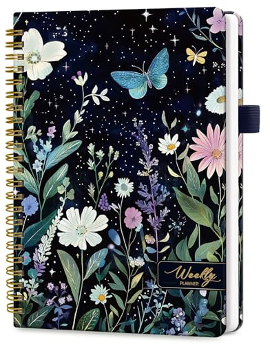 Planificador semanal sin fecha, cuaderno semanal de lista de tareas con organizador de seguimiento de objetivos y hábitos, cuaderno semanal A5 con encuadernación en espiral, 6.1 x 8.2 pulgadas, jardín