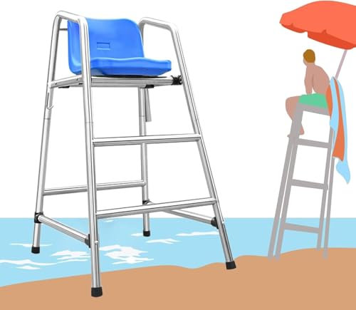 High Stool Ground Pool Ladder Stainless Steel Lifeguard Chair 47-71 Height - Pool Deck & Water Park Observer Seat with Ladder​(S-120cm/47.2inch Tall)