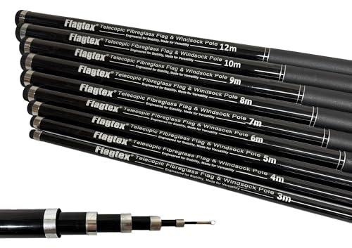 Flagtex 12 m (39 Fuß) Teleskop-Fahnenmast mit Metallferrals für Festivals und Camping
