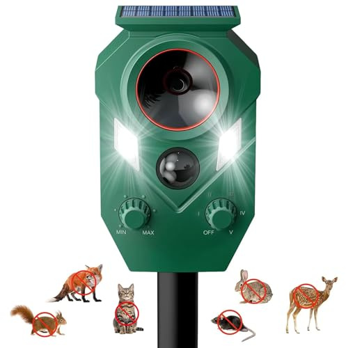Katzenschreck für Garten, Katzenschreck Marderschreck Solar Ultraschall Tiervertreiber - mit Bewegungsmelder und Blinklicht, Gegen Katzen, Fuchs, Vogel, Rehe, marderabwehr, Hunde, Tauben, Waschbären