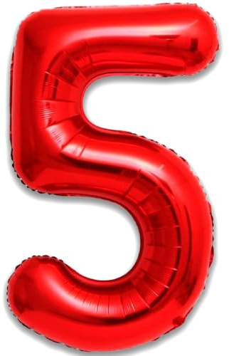 Luftballon 5. Geburtstag Zahl 5 Rot XXL Riesen Folienballon 100cm Geburtstagsdeko Ballon Zahl Deko zum Geburtstag. Fliegt mit Helium.