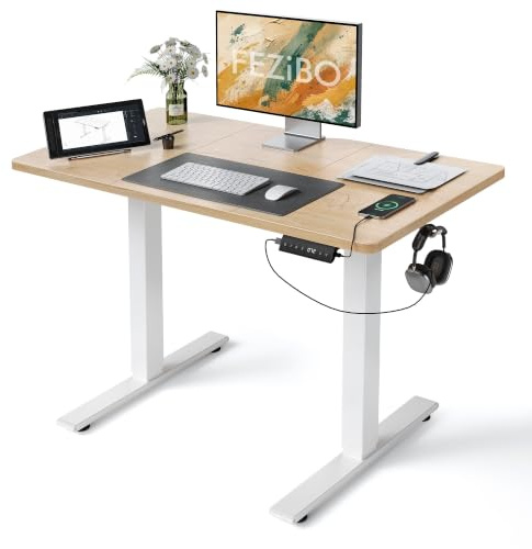 FEZIBO Bureau Assis Debout avec Ports de Charge USB-C&USB-A 120×60 cm