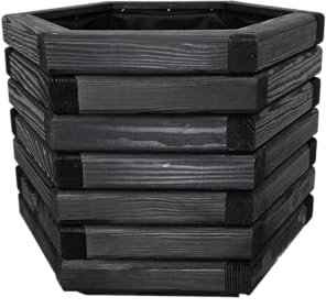 HolzGarden Pflanzkübel Holz 50x40x43 cm Imprägniert Farbe Ebenholz Wetterfest Blumenkasten Blumentopf Groß Außen Balkon Garten Pflanzkasten Sechseck 57l Serie FORNEA