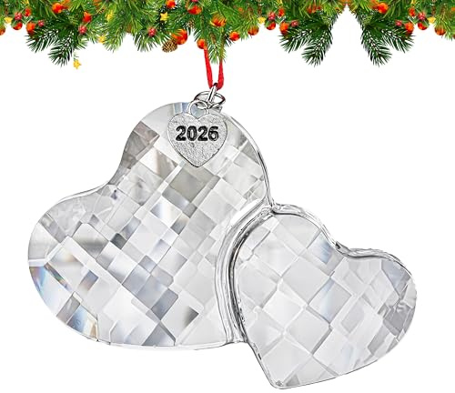2026 Clear Crystal Glass Heart Prism Suncatcher Window Hanging Ornament | Clear Crystal Glass Heart Prism Suncatcher Pendant 2026 Keepsake Hanging Ornament for Christmas Tree Valentine Wedding Decor
