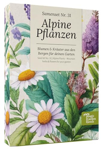 Magic Garden Seeds - Scatola per semi di piante alpino con 9 varietà – fiori selvatici ed erbe provenienti dalle montagne: genziana, stella alpina, arnica, quendel, trifoglio e altro ancora – robusto