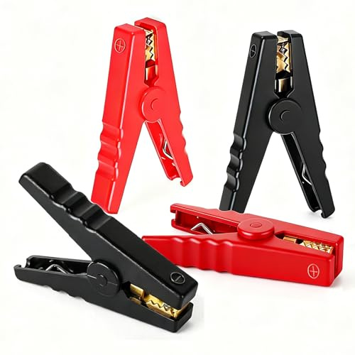 4PCS Crocodile Clamps, 100A Heavy Duty Alligator Clips, Car Battery Clamps, Car Booster Cable Clips for Cars, Trucks, Boats, Ships (Red & Black)