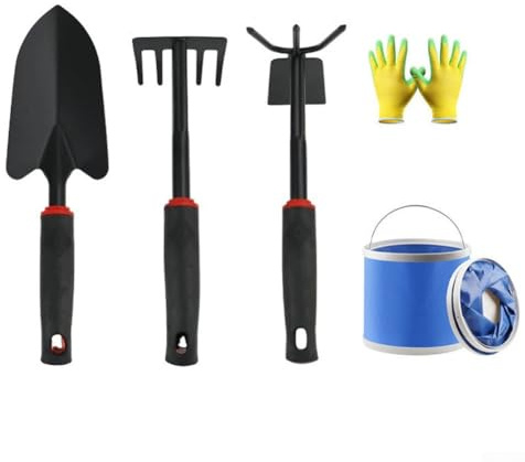 Yhenlovtt Set di 5 pala da spiaggia con secchio pieghevole e guanti per scavare vongole, lumache e conchiglie, strumenti in ABS da 30 cm per la pettinatura della spiaggia e il mare (B(3SET)