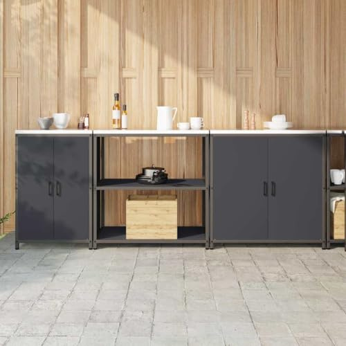 Frdhee Meubles Bas De Cuisine,Étagère de Rangement de Cuisine avec étagère Noir Acier pour Cuisines, Les Salles à Manger