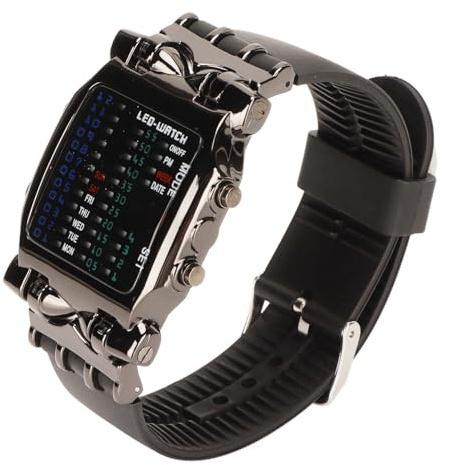 TOPINCN Reloj Binario para Hombre, Elegante Forma de Cangrejo, Pantalla LED, Reloj Digital, Cronometraje Preciso, Caja de Metal Recubierta de Negro, para Hombres Modernos