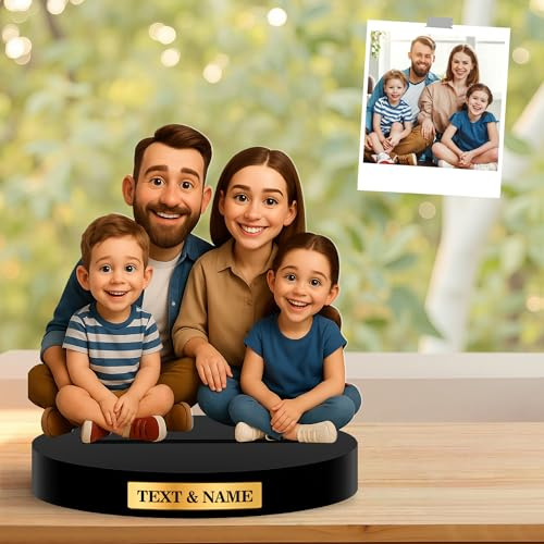 Figurine Cartoon Personalizzata con Foto, Decorazione da Scrivania in Acrilico, Personalizzato Cartone animato ritratto cornice Regali Personalizzati per Donna Uomo Cornice Famiglia personalizzata