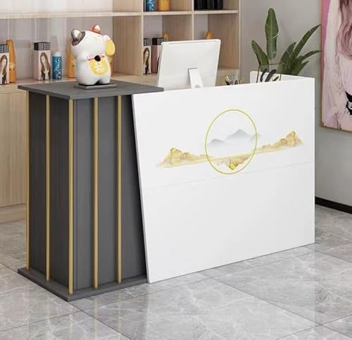 GLDWEY Empfangstresen Rezeptionstheke Holz mit Tastaturauszug – Rezeption Schreibtisch Bürotheke für Büro, Hotel, Salon, Friseur & Kosmetikstudio(Grey,100x40x90cm)