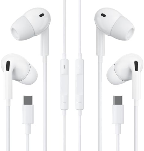 2 Pack Ecouteurs Filaire USB C avec Microphone & Contrôle de Volume,Hi-FI Stéréo Écouteurs USB C Intra-Auriculaires pour iPhone 16/15 Pro Max/Plus, Samsung Galaxy S24/S23, iPad Pro & Google Pixel