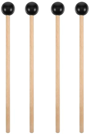 2 Paar Gummi Xylophon Mallet, Holzschlägel, Xylophon Schlägel Trommelstöcke, Schlägel Percussion Sticks, Kinder Gummi Trommelstöcke, Percussion mit Holz Griff für Anfänge Erwachsen