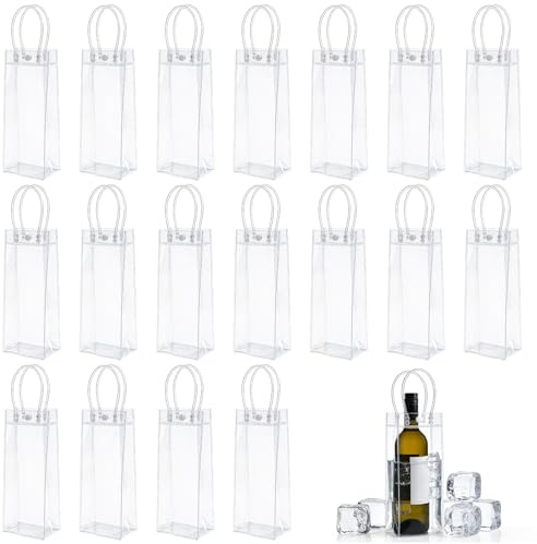 VETOLAKA 18 Stück Flaschenkühler Ice Bag: 10 * 25 * 10cm PVC Eisbeutel Flaschenkühler, Transparent Sektkühler, Auslaufsichere Eistasche mit Griff für Kaltes Bier, Wein, Getränke, Outdoor, Camping