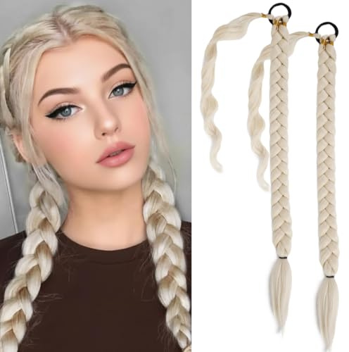 Fulang Hair 60 cm lång flätad hästsvans, fläta hårdel, rakt lindad fläta, syntetiska hårflätor för flätning för kvinnor, syntetiskt hår för kvinnor