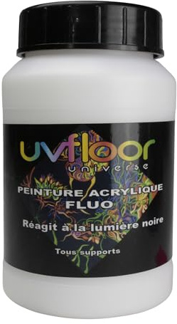 UV FLOOR - Acrylfarbe - Spezial Schwarzlicht Und Ultraviolett - Knallig - Fließend Und Hochpigmentiert - Neonfarben - Neonweiß - 250ml