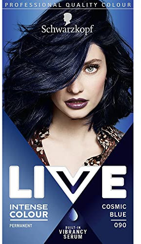 Schwarzkopf LIVE Intense Colour, Long Lasting Permanent Black Blue Hair Dye, With Built-In Vibrancy Serum, Up To 100% Grey Coverage, Cosmic Blue 090