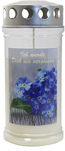 Bougie tombale - tombe lumière - Motif bougie - Bougie funéraire - Motif Myosotis Graveur Durée 70-90 H