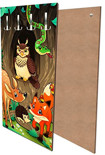 wandmotiv24 Garderobe Freundliche Waldtiere Kinder Hochformat - 55x100 (BxH) - Dekorfolie Wandgarderobe, inklusive Garderoben-Haken, Kleiderhaken, Set M0242