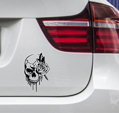 wDesigns 2er Set Autoaufkleber Totenkopf Rose Totenschädel Tuning Aufkleber Sticker 16cm