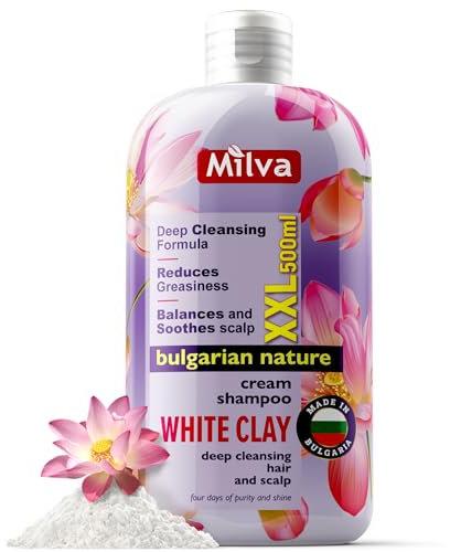 Milva Champú para cabello graso con arcilla blanca de caolín, 500 ml, champú natural para cabello graso, tratamiento del cuero cabelludo seco, limpieza profunda para eliminar la acumulación, exfoliar